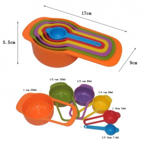 6 piece multi-colored measuring cups and spoon set