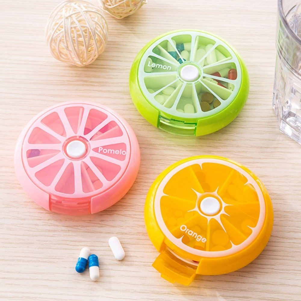 Rotating pill box case splitter tablet storage organizer