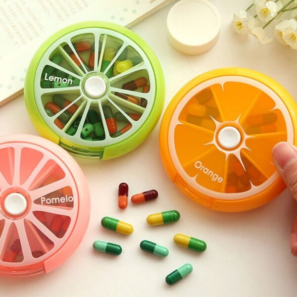 Rotating pill box case splitter tablet storage organizer
