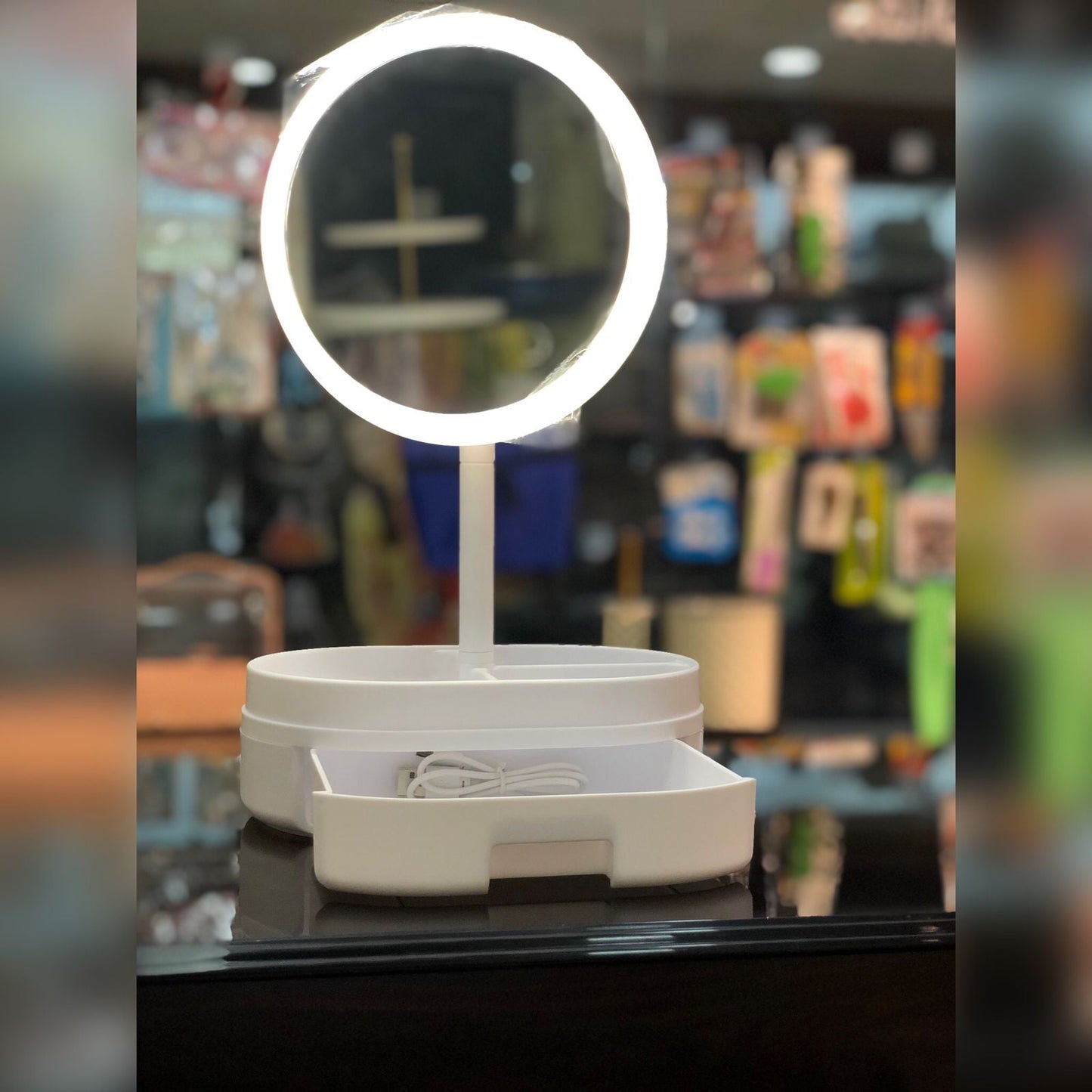 Rechargeable LED Vanity Mirror with Drawer
