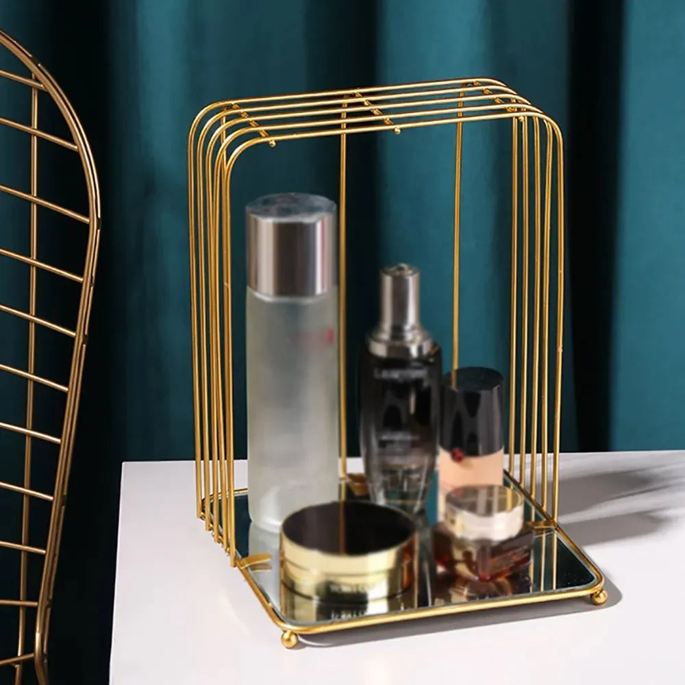 Modern Rectangular Metal Desktop Organiser in Gold