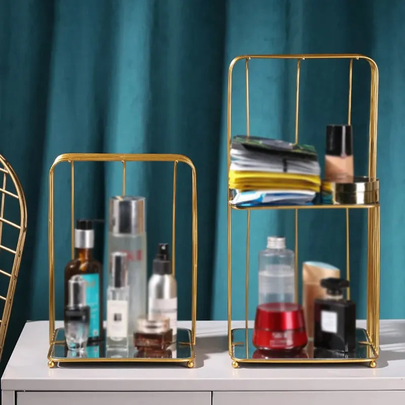 Modern Rectangular Metal Desktop Organiser in Gold