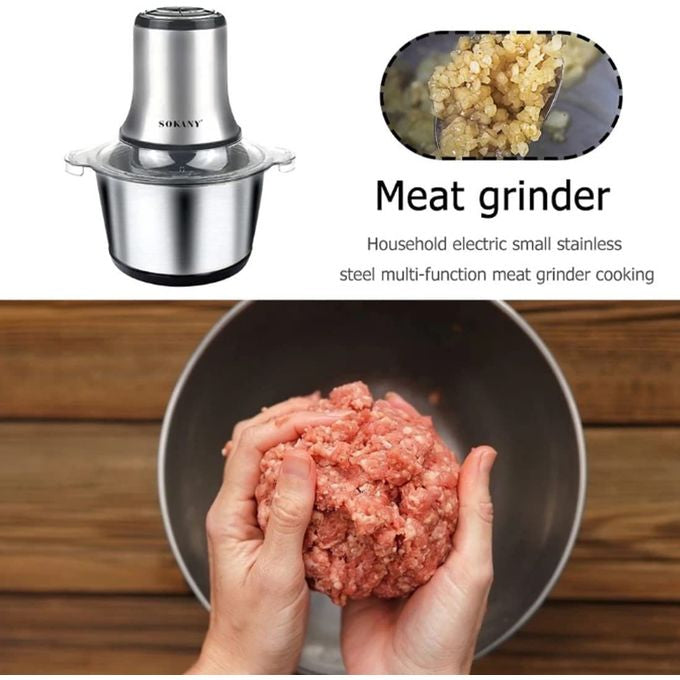 Meat Grinder Chopper 3L ,Electric Stainless Steel Meat Chopper, Silver