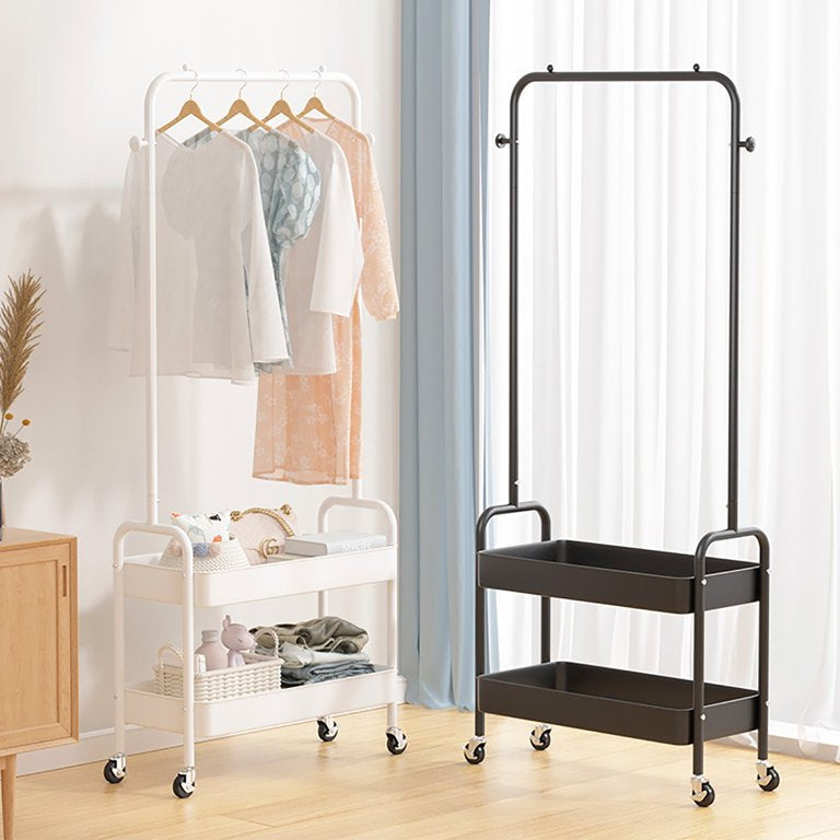 Garment Rack, Entryway Clothing Rack with 2 Tier Metal Basket