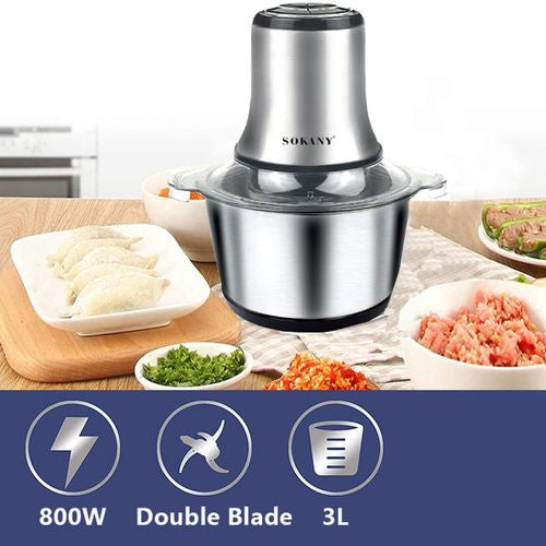 Meat Grinder Chopper 3L ,Electric Stainless Steel Meat Chopper, Silver