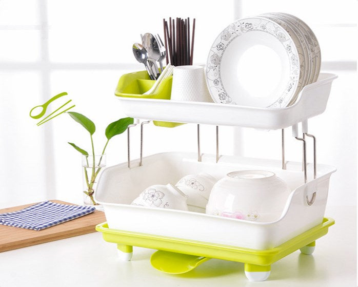 Premium Double Layer Drain Dishes Kitchen Storage Rack - Multicolour