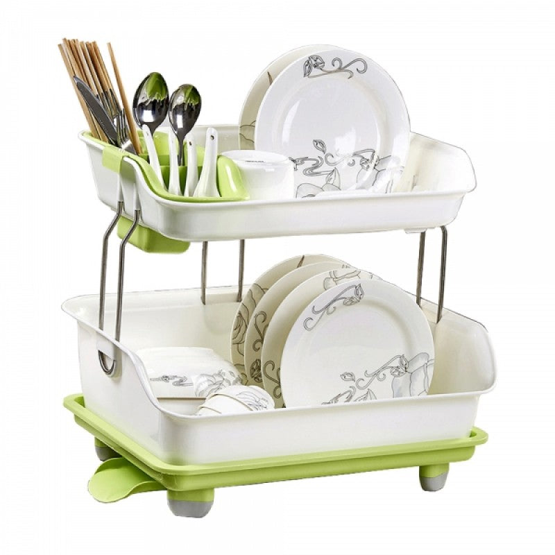 Premium Double Layer Drain Dishes Kitchen Storage Rack - Multicolour