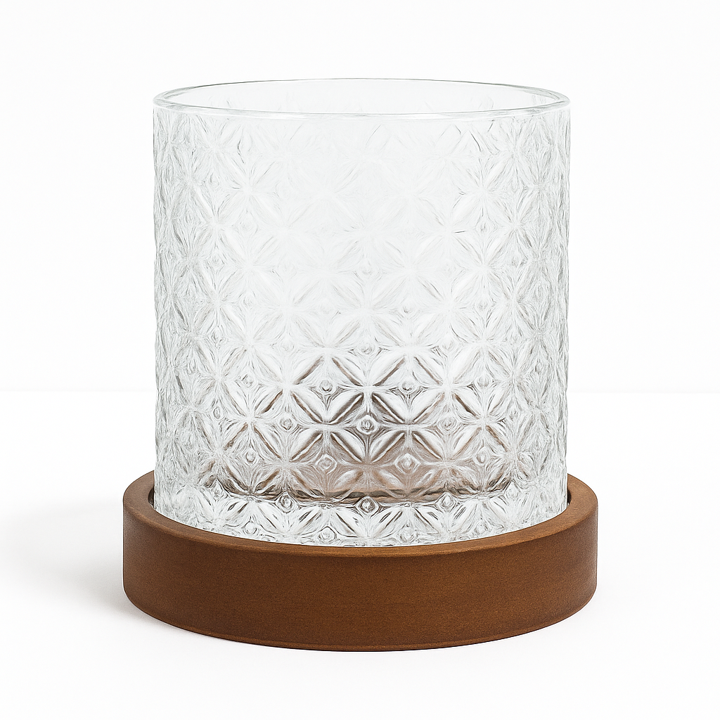 Spinning Whiskey Glass With Wood Coasters