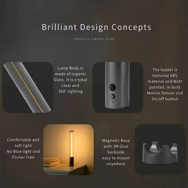 Wall Sticking Magnetic Wire Light, Touchable Cordless Desk Light, Room Decor LED Night Light