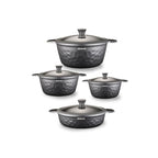 ARSHIA PREMIUM DIE-CASTED ALUMINIUM 8PCS COOKWARE SET SILICON GLASS LID SILVER