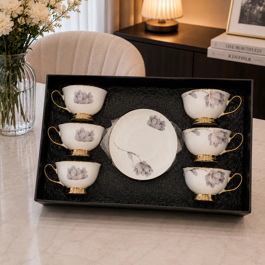 Silver Lotus Ceramic Coffee Set - 12Pcs