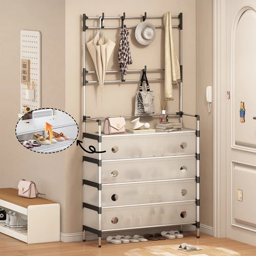 5 Layer Dustproof Shoe Rack With Clothes Rack