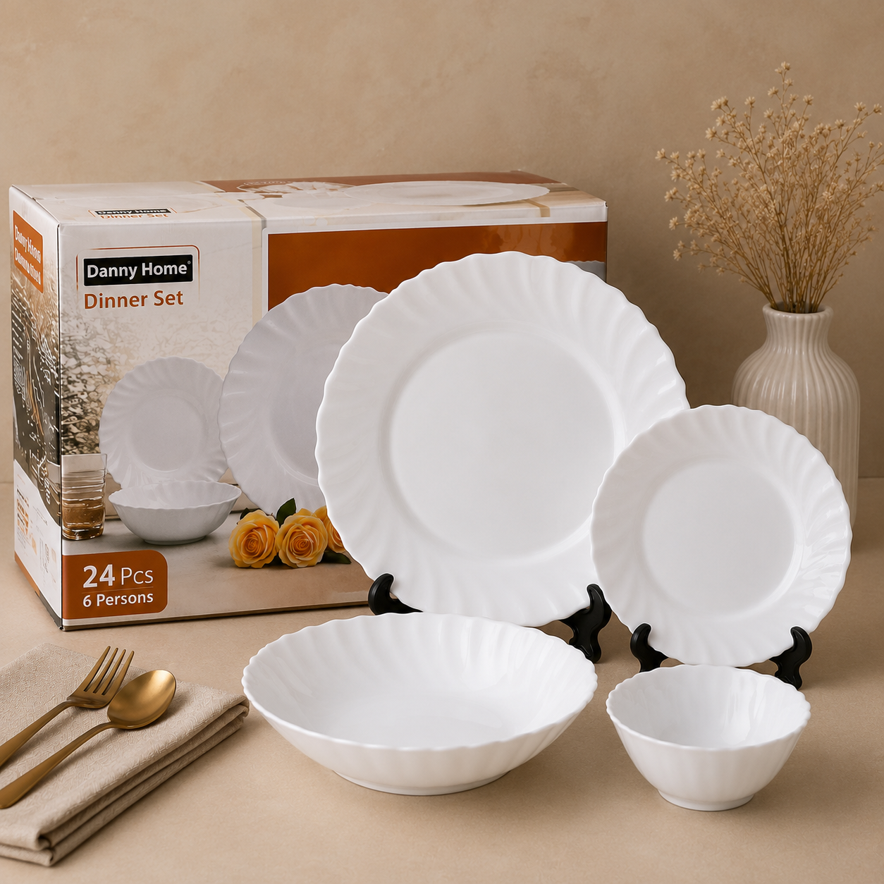 Danny Home™
Danny Home 24 Pcs Snow White Dinner Set