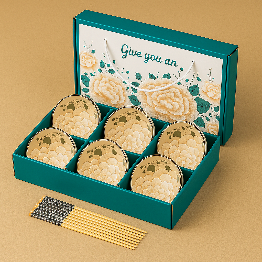 Japanese Floral Elegance Ceramic Bowls - Set of 6