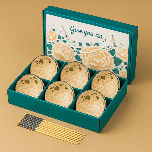 Japanese Floral Elegance Ceramic Bowls - Set of 6