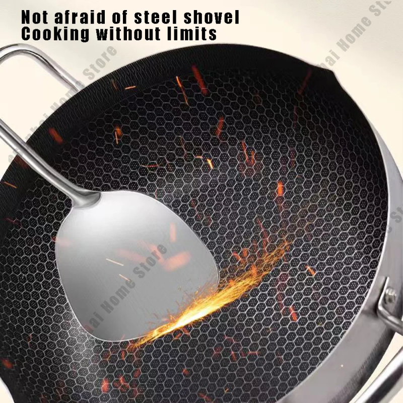 Non-Stick Wok Egg Pan, Stainless Steel Soup Pot, Honeycomb Induction Cooker, Gas Stove