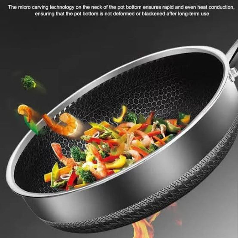 Stainless Steel Honey-Comb Laser Coated Frying Pan With Heavy Base