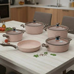 Falez 9-Piece Granite & Ceramic Coated Non-Stick Cookware Set - Ultima Pink