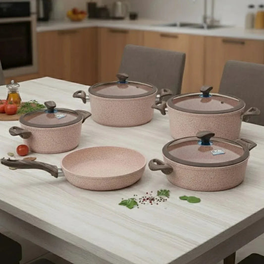 Falez 9-Piece Granite & Ceramic Coated Non-Stick Cookware Set - Ultima Pink