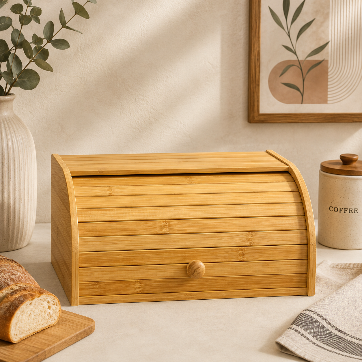 Premium Wooden Roll-Top Bread Box
