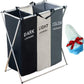 Laundry Basket With 3 Compartments Fabric, Premium Laundry Hamper, Storage Basket