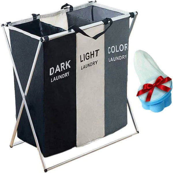 Laundry Basket With 3 Compartments Fabric
