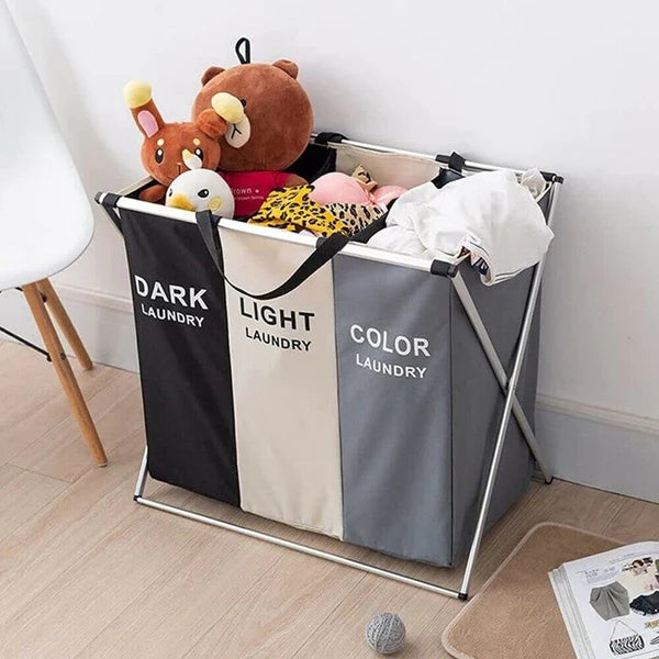 Laundry Basket With 3 Compartments Fabric, Premium Laundry Hamper, Storage Basket