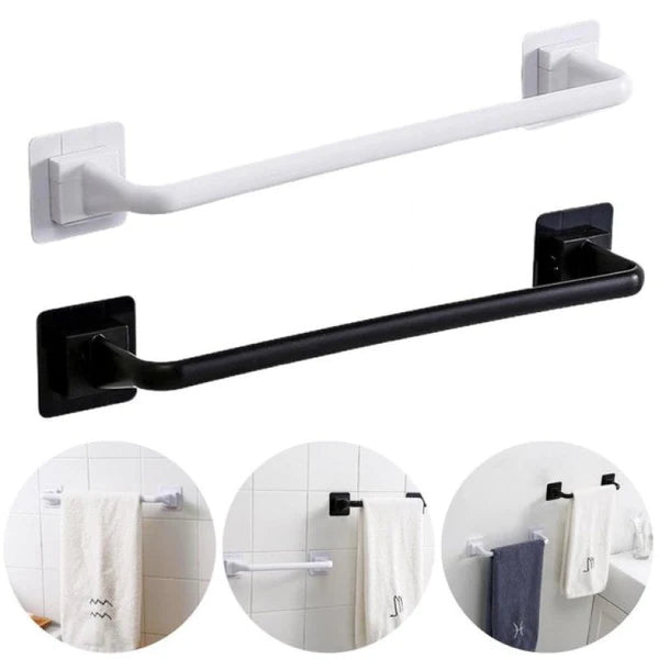 Self-Adhesive Towel Rod Towel Bar Stick On Wall Bath Towel Holder Rail Rack (Only Black)