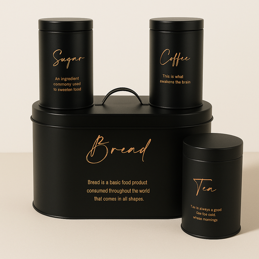 4-Piece Metal Bread Bin and Canister Set - Black