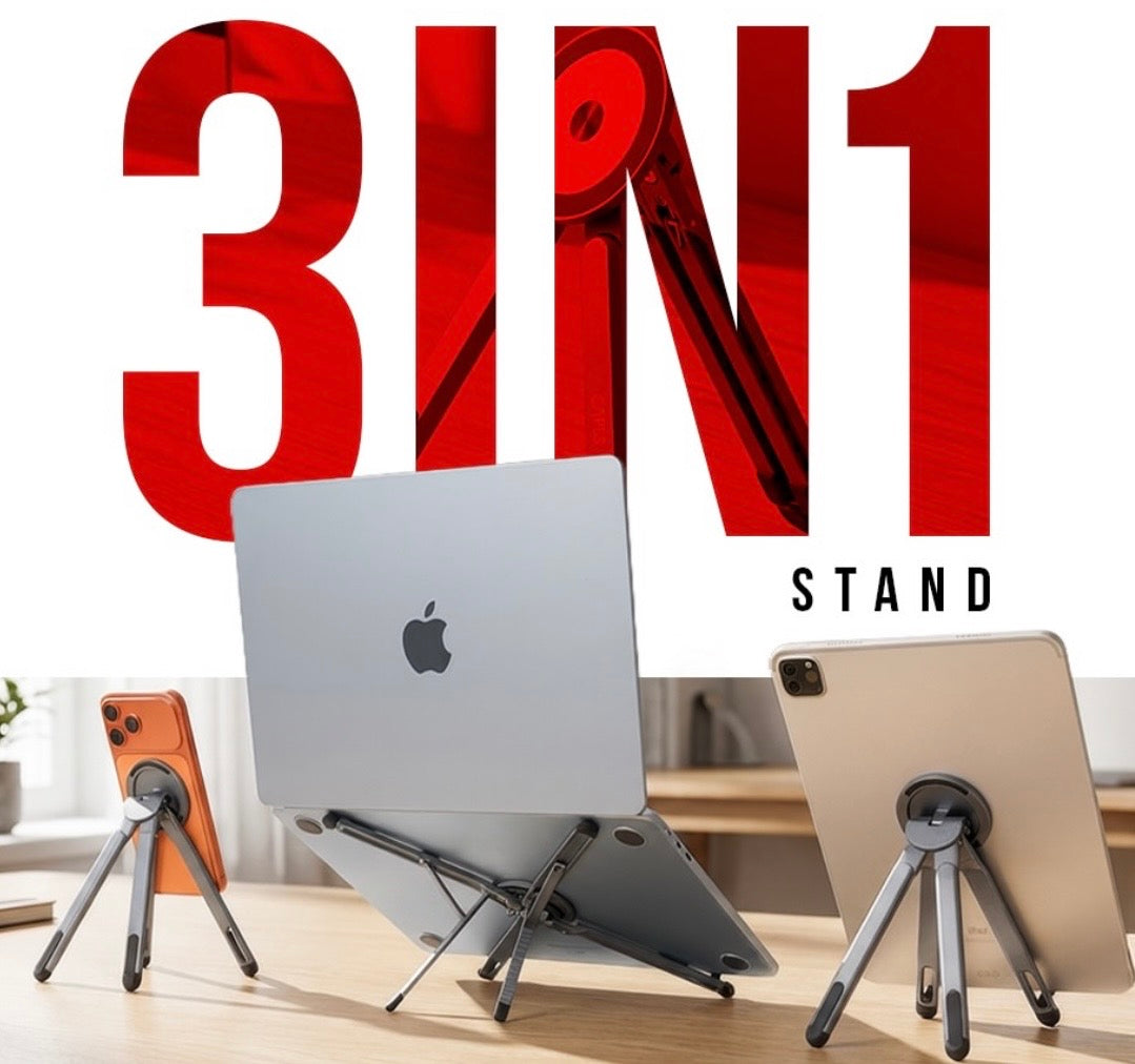 3-in-1 Adjustable Device Stand Compatible For Laptop, Tablet & Phone Stand