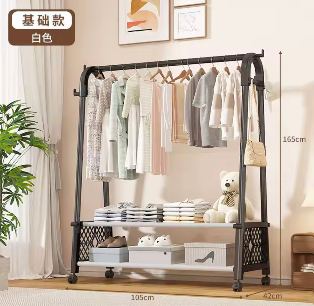 Movable Standing Clothes Rack With Wheels, A Shape Dustproof Coat Rack, Heavy Duty Minimalist Clothing Stand with Storage Wardrobe