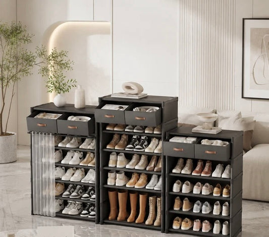 Luxury Modular Shoe Storage Cabinet with Drawers & Dustproof Cover – Multi-Tier Shoe Organizer Rack