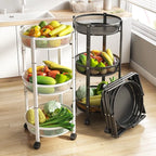 Three-Tier Kitchen Large-capacity Storage Rack Foldable Floor Rack with Wheels