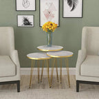 3pcs Coffee Table Set Metal with Marble PVC Top