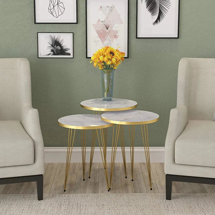 3pcs Coffee Table Set Metal with Marble PVC Top
