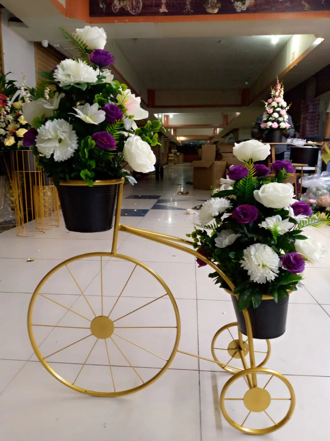 Floor Cycle Stand Pot with Flower Arrangement