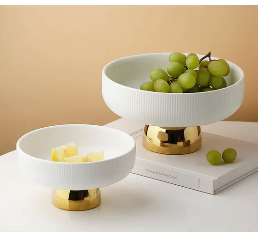 Ceramic Stylish Fruit Bowls with Gold Foot