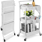 Foldable 3 Tier Metal Utility Rolling Cart