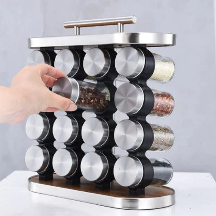 Stainless Steel Condiment Set Spice Jar Rack 16 Pcs