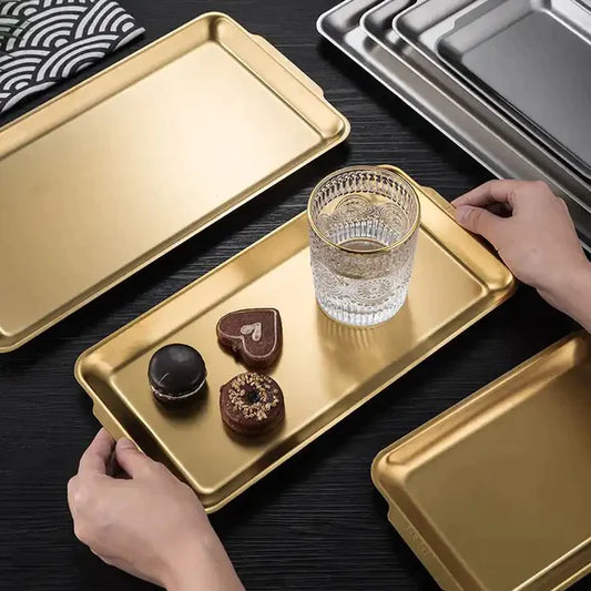 Stainless Steel Rectangular Tray Gold (36 x 21 cm)