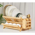 Foldable Bamboo Dish Drying Rack Holder - Wooden Flatware Dish Rack