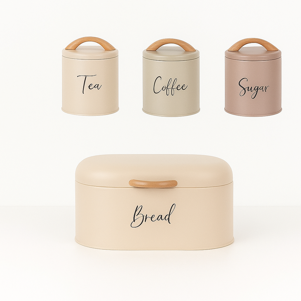 4-Piece Retro Metal Bread Bin and Canister Set (Mixed Color)
