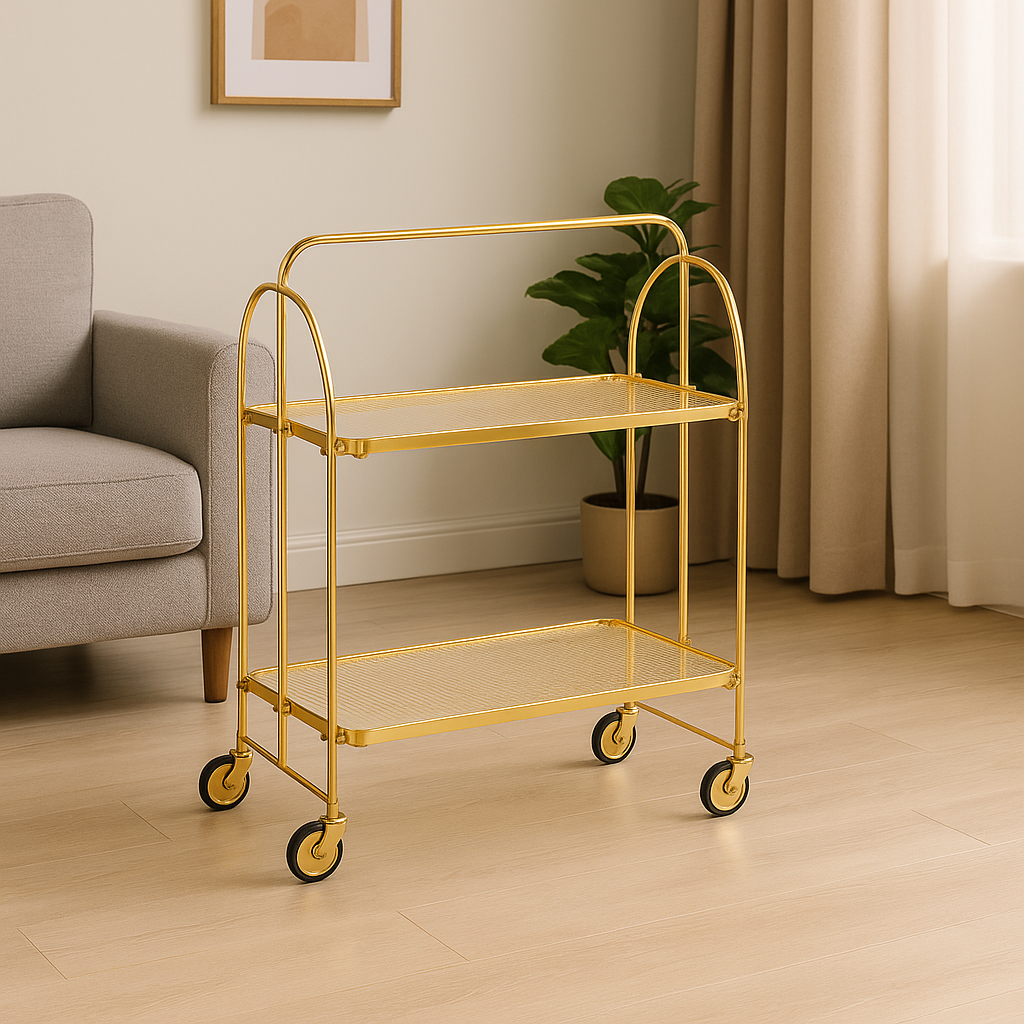 Modern Gold Folding Bar Cart Trolly - Gold