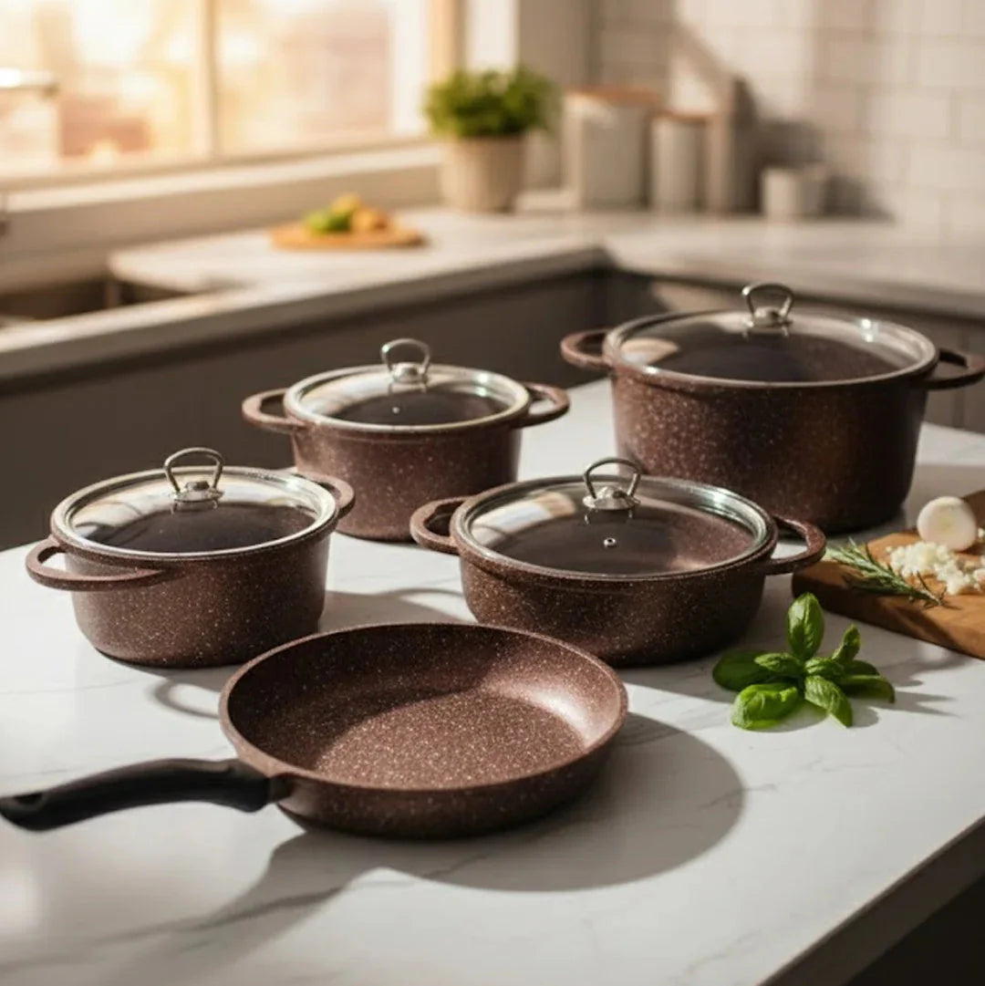 Falez 9-Piece Premium Granite Non-Stick Cookware Set - Nova Copper