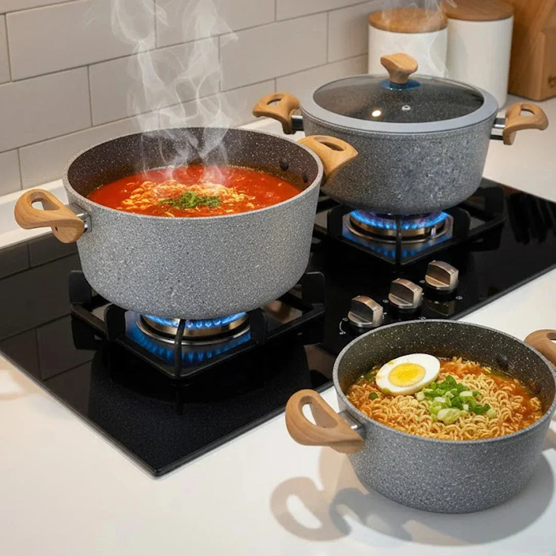Falez 9-Piece Premium Granite Ceramic Coated Non-Stick Cookware Set - Ultima Grey