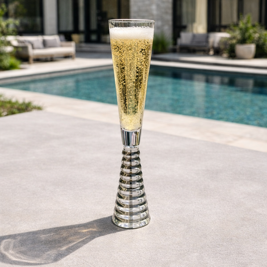 Screw Champagne Flutes Glass - Silver - Set of 6