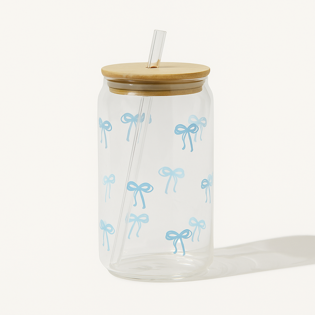 Bow Style Mason Jar With Straw