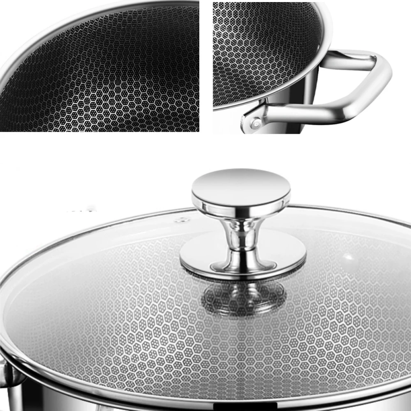 Stainless Steel Soup Pot, Wok, Non-Stick Pan With Lid, Honeycomb Hot Pot For Home, Induction Cooker, Gas Stove, Kitchen Cookware