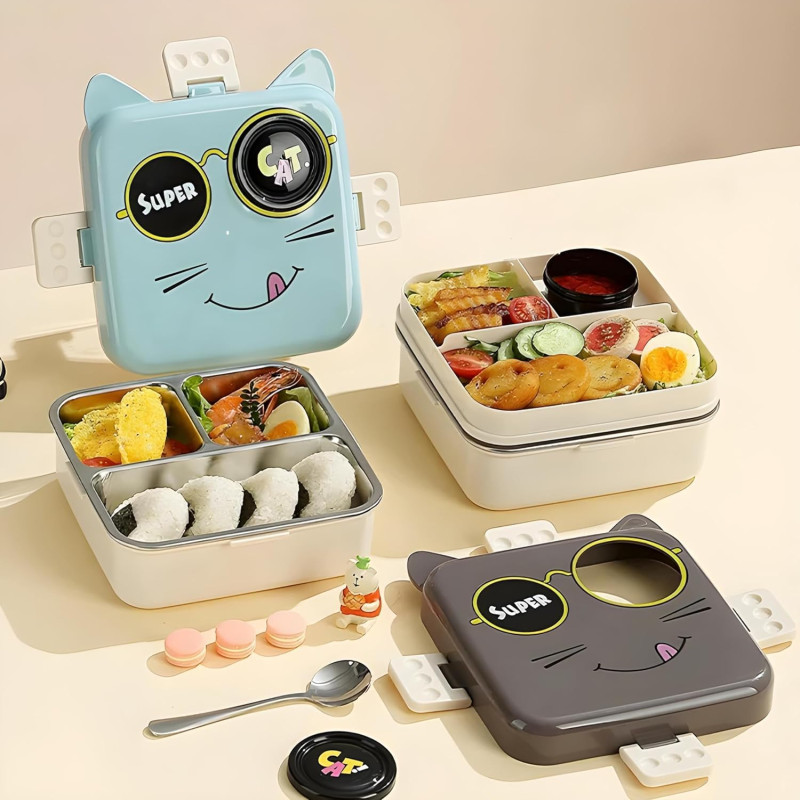 Super Cat Cartoon Divided Lunch Box – Cute & Portable Kids Lunchbox