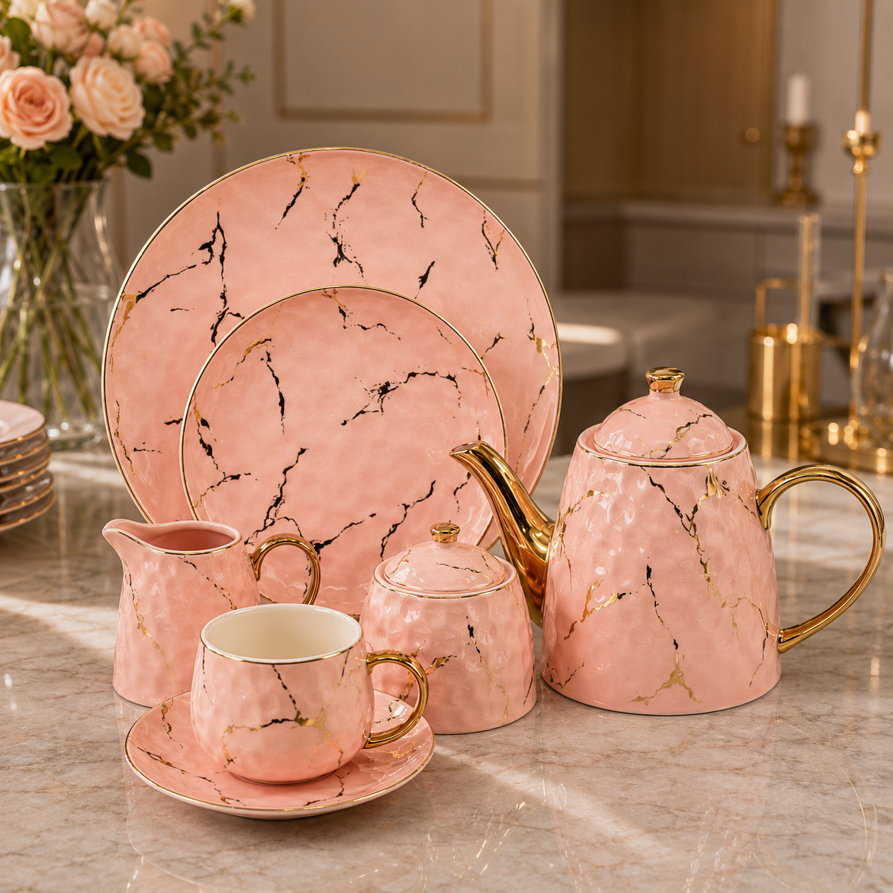 Emerald Marble 24-Piece Tea Set